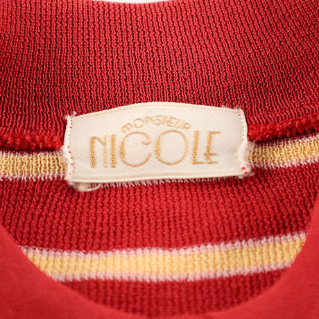 70’s MONSIEUR NICOLE ムッシュニコル 半袖ボーダーポロシャツ フリーサイズ ワインレッドベース ジャンク商品