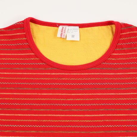 80’s SAKS FIFTH AVENUE サックス・フィフス・アベニュー 半袖ジャガードボーダーTシャツ レッド / イエロー Mサイズ ジャンク商品