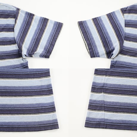 90’s TETE HOMME テット・オム ボーダー半袖Tシャツ Mサイズ ブルーベース ジャンク商品