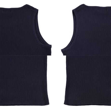 00’s Libertine リベルティンヌ リブ編みクルーネックコットンノースリーブニット 38(M)サイズ ネイビーブルー（ジャンク商品）