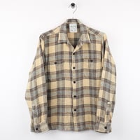 WEBB ウェブ メンズ 長袖ネップ素材チェックワークシャツ Lサイズ イエロー系 80sヴィンテージ（ジャンク商品）