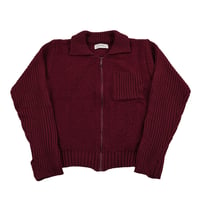 90’s AUTHENTIC オーセンティック レディースニットジップブルゾン フリーサイズ ワインレッド（ジャンク商品）
