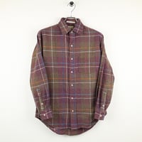 80’S Stanbury スタンバリー イタリア製素材 メンズ長袖チェックシャツ Mサイズ エンジ系