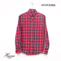 HARRIS ハリス 長袖ボタンダウンチェックシャツ Mサイズ レッド系