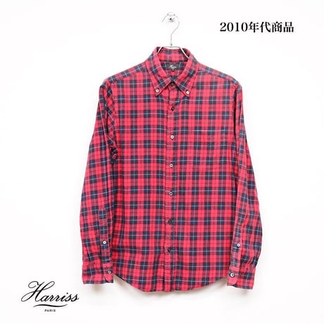 HARRIS ハリス 長袖ボタンダウンチェックシャツ Mサイズ レッド系