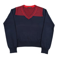 00’s MON AMI PIERLOT モナミピエルロ  胸ボーダーVネックコットンニット フリーサイズ ネイビー/レッド（ジャンク商品）