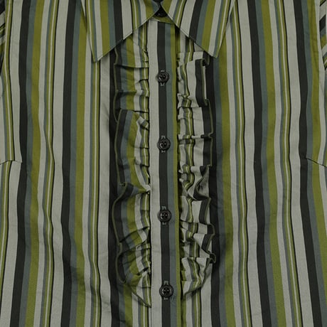 90’s Libertine リベルティンヌ フリル付きノースリーブブラウス T2(M)サイズ グリー系（ジャンク商品）