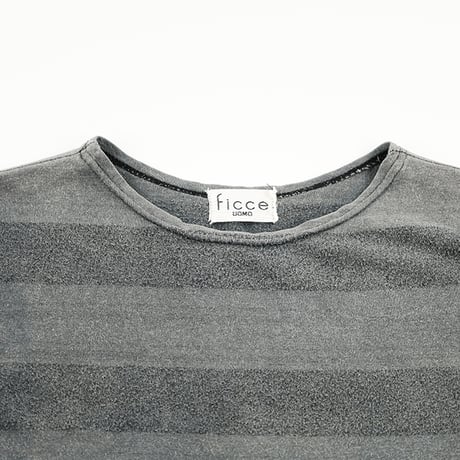 `80s ficce UOMO フィッチェ・ウォーモ 半袖ボーダー柄Tシャツ Mサイズ チャコールグレー ジャンク商品