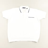 90’s BEAMS ビームス 半袖ライン入りポケット付きポロシャツ Mサイズ ホワイト / ネイビー ジャンク商品