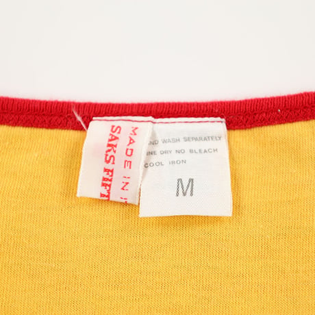80’s SAKS FIFTH AVENUE サックス・フィフス・アベニュー 半袖ジャガードボーダーTシャツ レッド / イエロー Mサイズ ジャンク商品