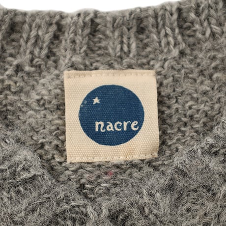 90’s Nacre ナクル シャギーアルパカクルーネック胸ボーダー柄ニットベスト フリーサイズ グレーベース（ジャンク商品）