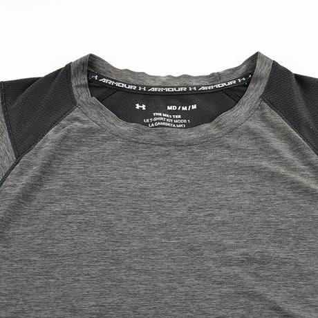 UNDER ARMOUR アンダーアーマー 半袖ラグラン切り替え背中メッシュTシャツ Mサイズ ブ杢チャコールグレー/ブラック