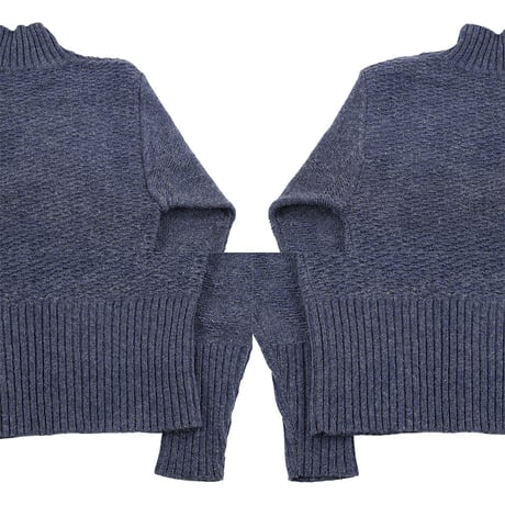90’s ONE STEP ワンステップ レディース肩ボタンハイネックデザインニットトップス Sサイズ ネイビー（ジャンク商品）