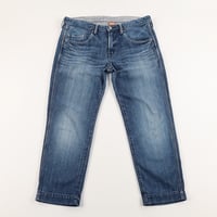 00’s OMNIGOD オムニゴッド レディースユーズド加工8分丈ペックトップデニムパンツ 2(M) インディゴブルー（ジャンク商品）