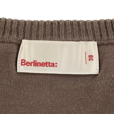 00’s Berlinetta: ベルリネッタ  ワンポイントマーク付き半袖Vネックコットンニット 38(M)サイズ モカブラウン（ジャンク商品）