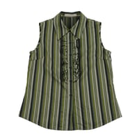 90’s Libertine リベルティンヌ フリル付きノースリーブブラウス T2(M)サイズ グリー系（ジャンク商品）