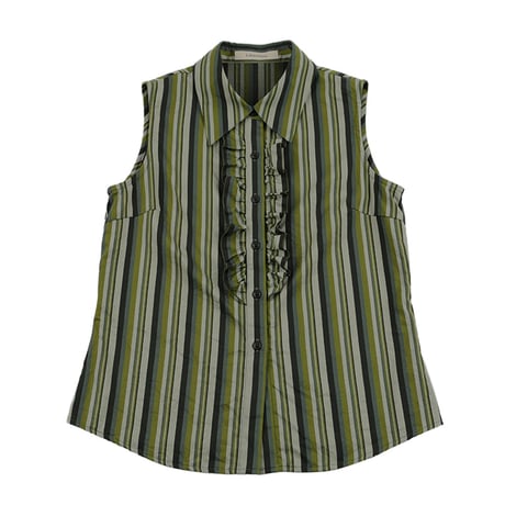 90’s Libertine リベルティンヌ フリル付きノースリーブブラウス T2(M)サイズ グリー系（ジャンク商品）