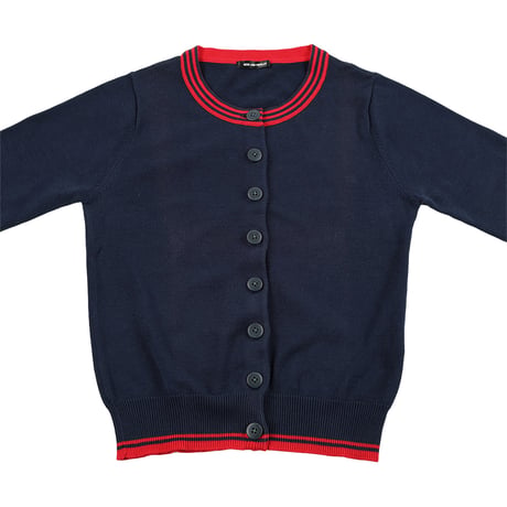 00’s MON AMI PIERLOT モナミピエルロ  ライン入りクルーネックコットンカーディガン フリーサイズ ネイビー / レッド（ジャンク商品）