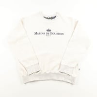 90’s ユナイテッドアローズ MARINA DE BOURBON マリナ・ド・ブルボン クルーネックロゴ刺繍長袖トレーナー 杢ライトグレー ジャンク商品