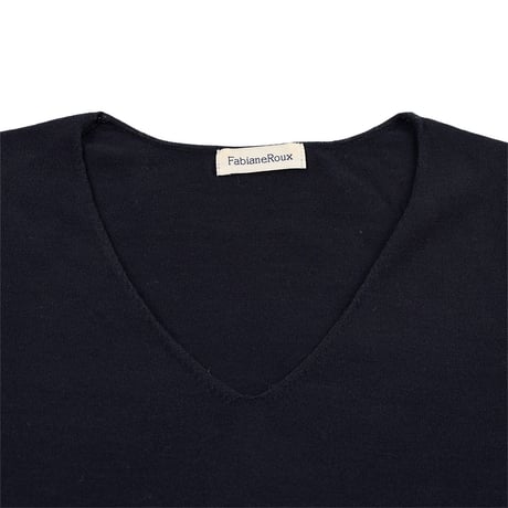 00’s FabianeRoux ファビアンルー 7分袖Vネックコットンニット フリーサイズ ネイビー（ジャンク商品）