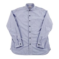Harriss ハリス ラウンドカラーストライプカジュアルシャツ Mサイズ サックスブルー系