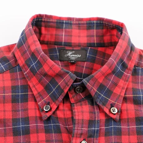 HARRIS ハリス 長袖ボタンダウンチェックシャツ Mサイズ レッド系