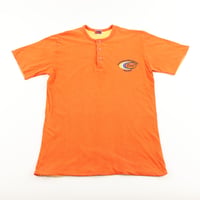 70’s Bill ビル ヘンリーネック半袖プリントTシャツ(リバーシブル風) オレンジ Mサイズ ジャンク商品