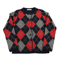 90’s Libertine リベルティンヌ アーガイルカーディガン(シルバー糸使用) T2(M)サイズ ネイビー/レッド/グレー/シルバー（ジャンク商品）