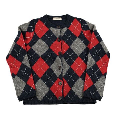 90’s Libertine リベルティンヌ アーガイルカーディガン(シルバー糸使用) T2(M)サイズ ネイビー/レッド/グレー/シルバー（ジャンク商品）