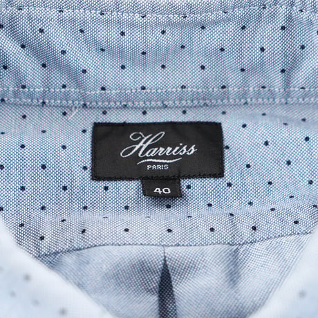HARRISS ハリス メンズ 長袖オックスフォードドットプリントボタンダウンシャツ Mサイズ ブルー系