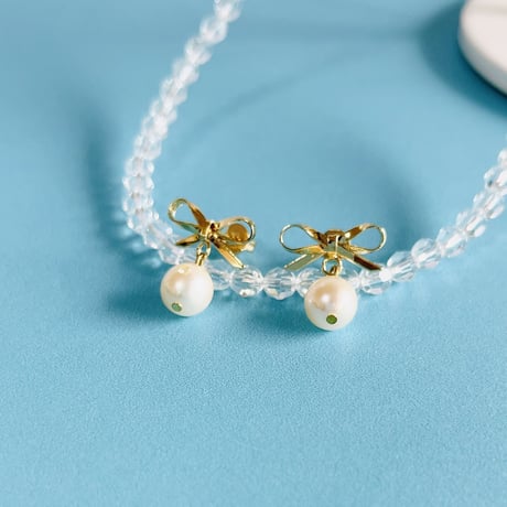 あこやパールピアス（リボンモチーフ）