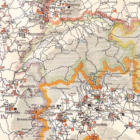 ドイツ　古地図　ヴィンテージ見開き図版　MILITÄRDISLOKATION IN FRANKREICH