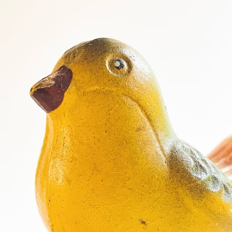 ソビエト　年代不明　緑がかった黄色の小鳥　ソフビ　人形　全長11cm