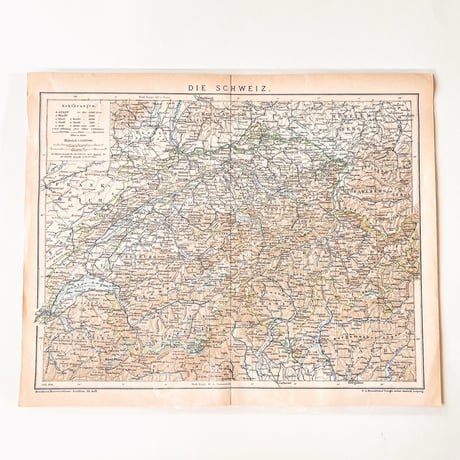 ドイツ　古地図　ヴィンテージ見開き図版　DIE SCHWEIZ