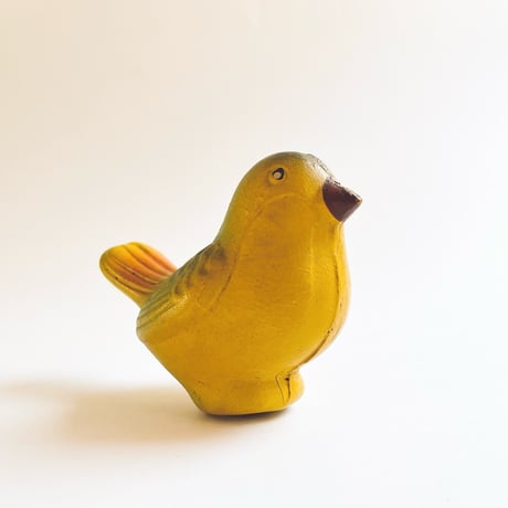 ソビエト　年代不明　緑がかった黄色の小鳥　ソフビ　人形　全長11cm