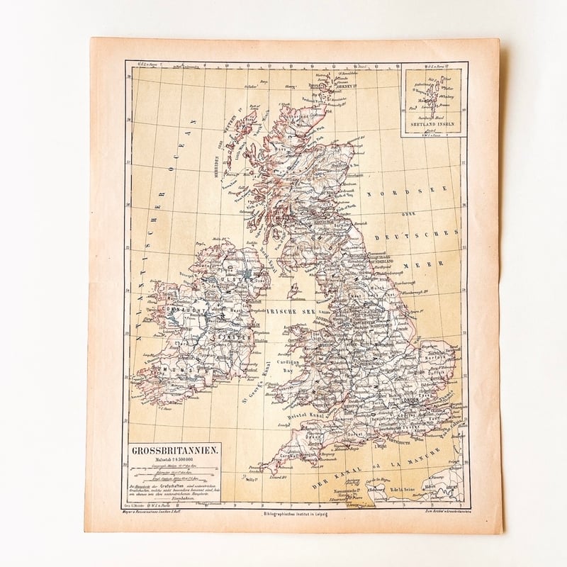 ドイツ 古地図 ヴィンテージ見開き図版 GROSSBRITANNIEN | こぐま舎