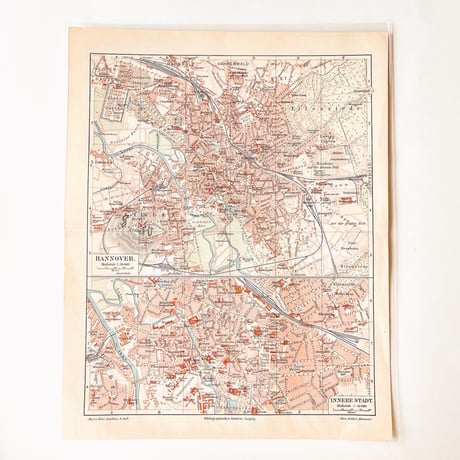 ドイツ　古地図　ヴィンテージ見開き図版　INNERE STADT