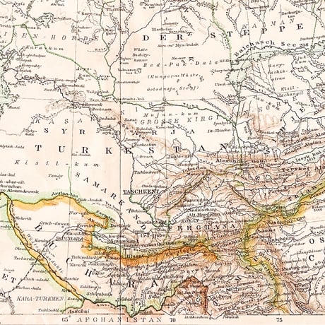ドイツ　古地図　ヴィンテージ見開き図版　RUSSISCH - CENTRALASIEN UND