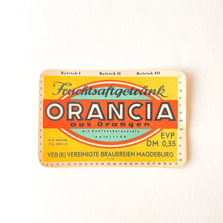 東ドイツ　ORANCIA　ドリンクのラベル　ラベル