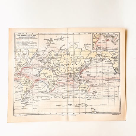 ドイツ　古地図　ヴィンテージ見開き図版　DIE STROMUNGEN DER MEERESOBERFLACHE.