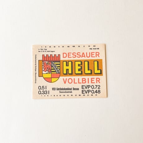 東ドイツ　Dessauer Hell　ドリンクのラベル　ラベル　ビール