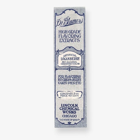 アメリカ　香料のラベル　Dr. Blumers Artificial Logan Berry (1930s)