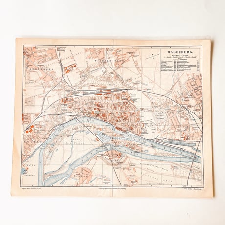 ドイツ　古地図　ヴィンテージ見開き図版　MAGDEBURG