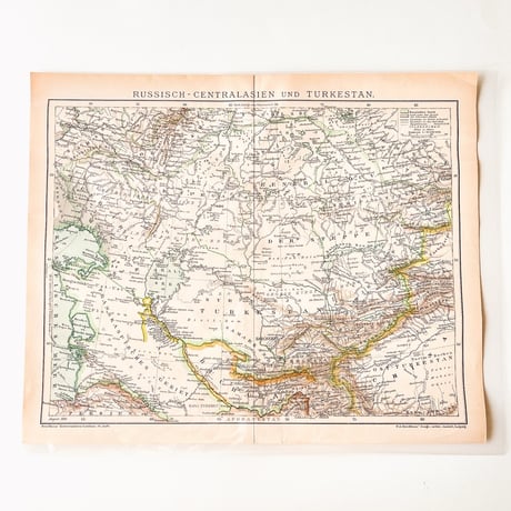 ドイツ　古地図　ヴィンテージ見開き図版　RUSSISCH - CENTRALASIEN UND