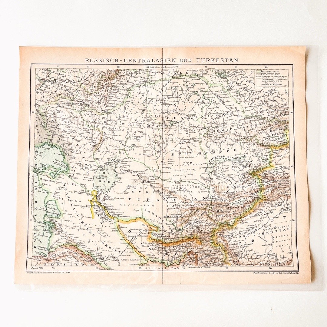 ドイツ 古地図 ヴィンテージ見開き図版 RUSSISCH - CENTRALASIEN UND