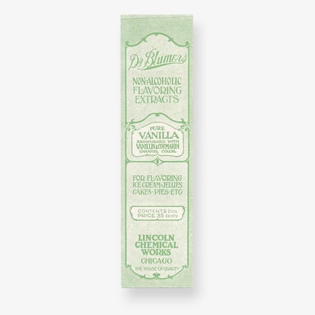 アメリカ　香料のラベル　Dr. Blumers Pure Vanilla (1930s)