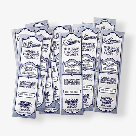 アメリカ　香料のラベル　Dr. Blumers Geranium Rose (1930s)