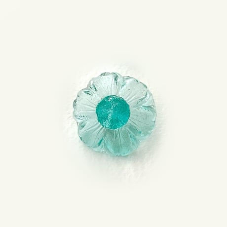 チェコスロバキア　ガラスボタン　花　アクアブルー　1940年代–1970年代