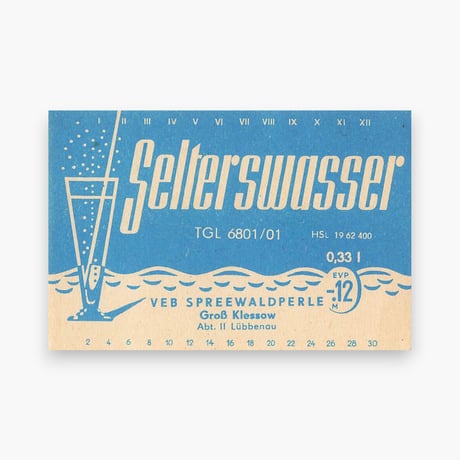 東ドイツ　Selterswasser　VEB SPREEWALDPERLE　ドリンクのラベル　ラベル