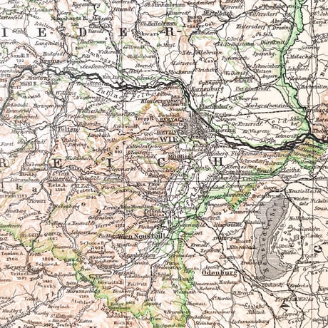 ドイツ　古地図　ヴィンテージ見開き図版　NIEDER - UND OBER - ÖSTERREICH